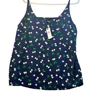 Banana Republic Cami Top‎ Cherry Print Sleeveless Casual Blouse Navy Blue M NWT